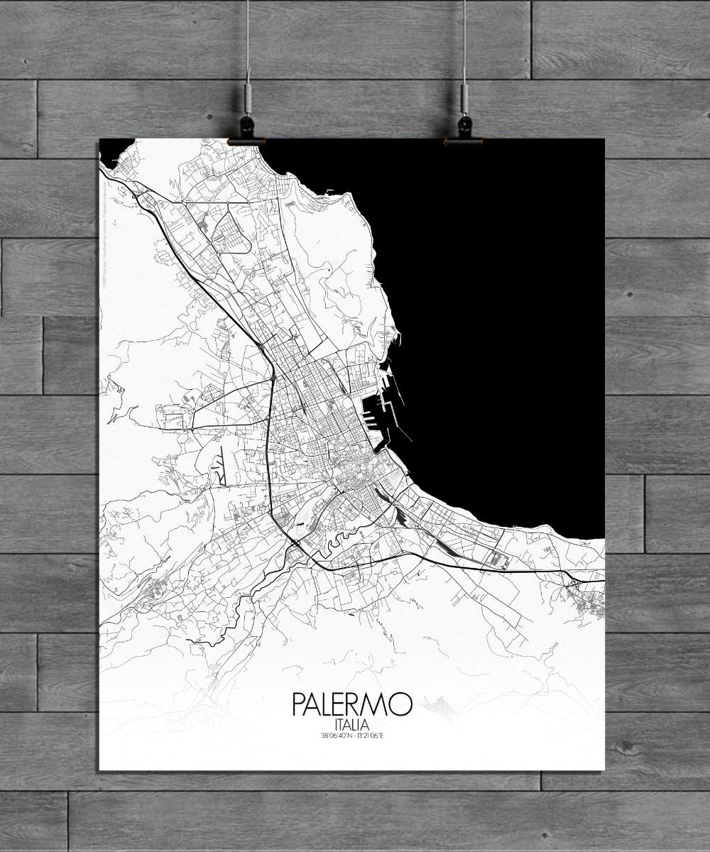 Mapospheres Palermo Black and White full page design poster city map