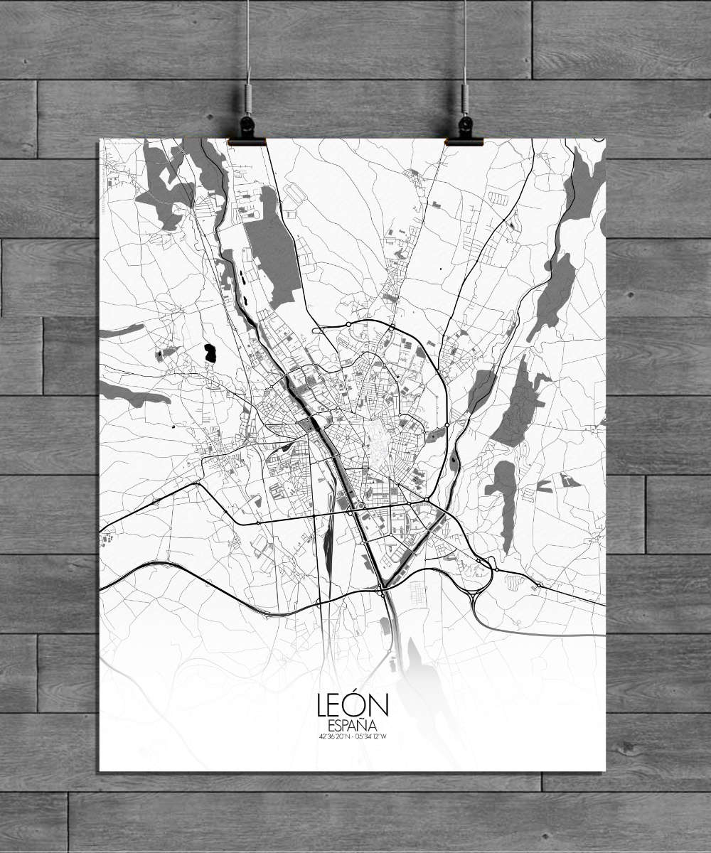 Mapospheres Leon Black and White full page design poster affiche city map