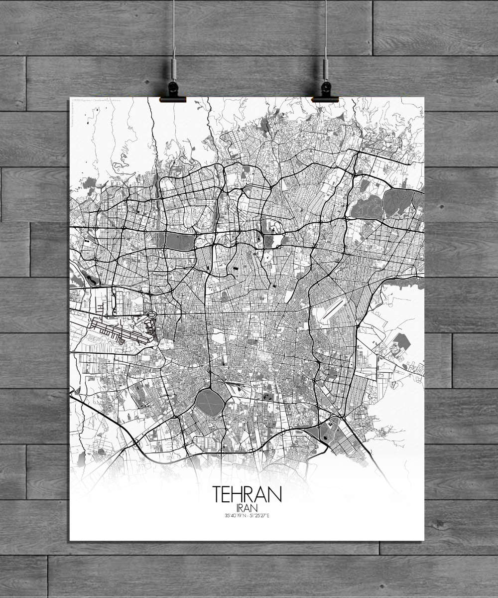 Mapospheres Tehran Black and White full page design poster city map