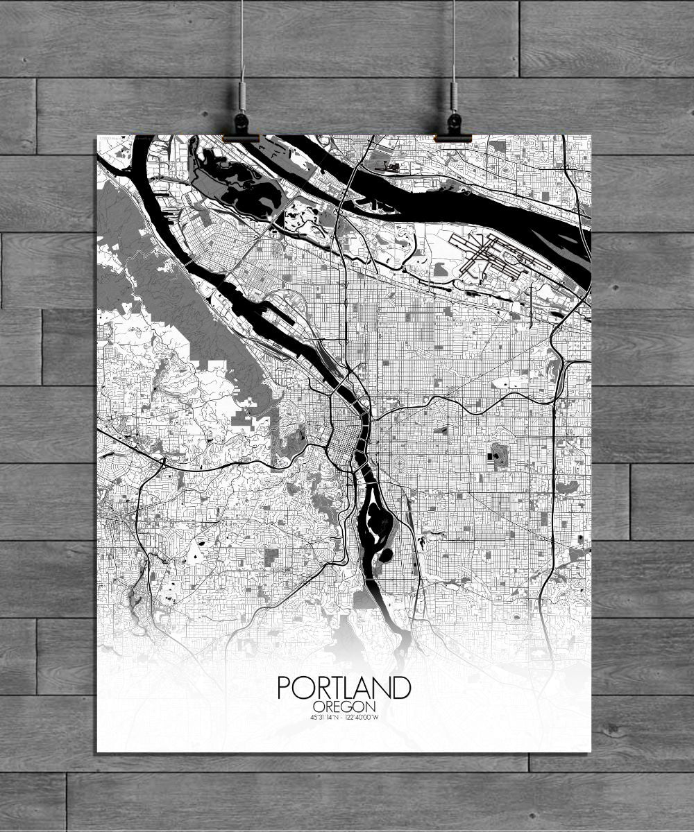 Mapospheres Portland Black and White full page design poster city map