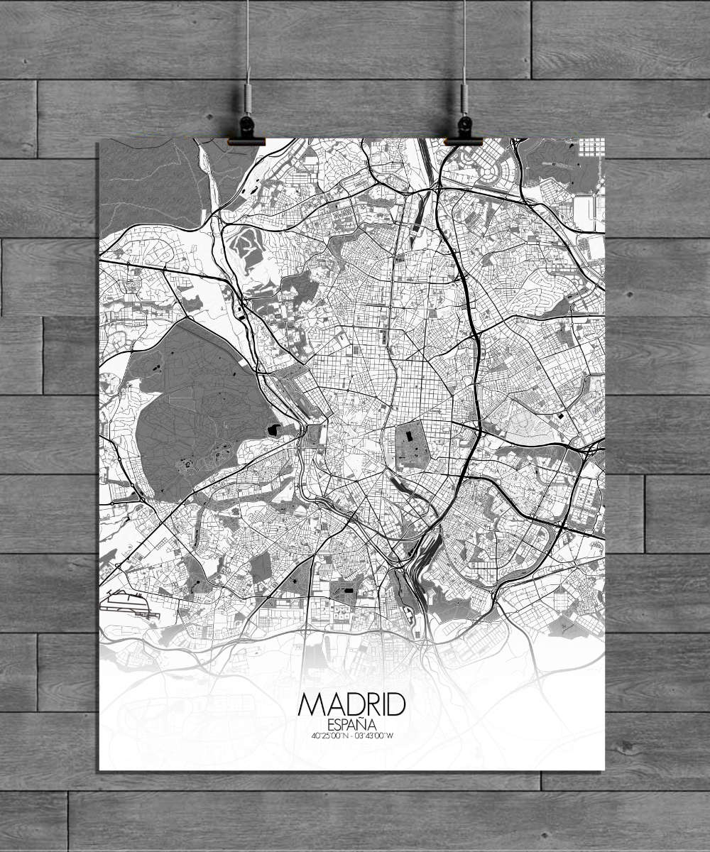 Black and White full page design Madrid paper city map