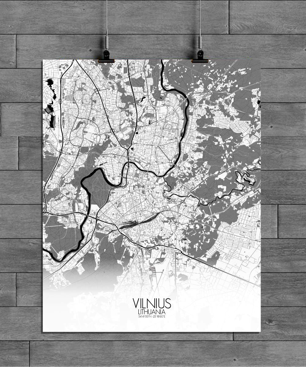 Mapospheres Vilnius Black and White full page design poster city map