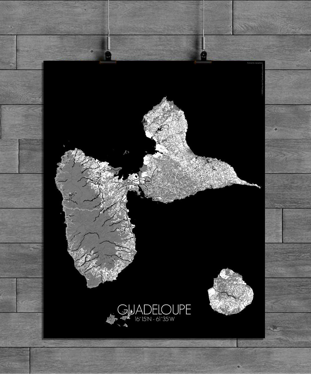 Mapospheres Guadeloupe Black and White full page design poster city map