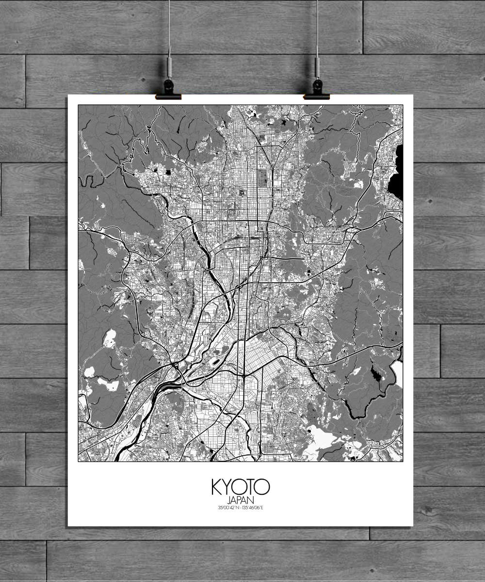 Mapospheres Kyoto Black and White full page design poster city map