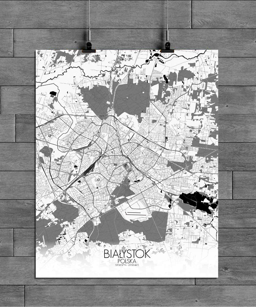 Mapospheres Bialystok Black and White full page design poster city map