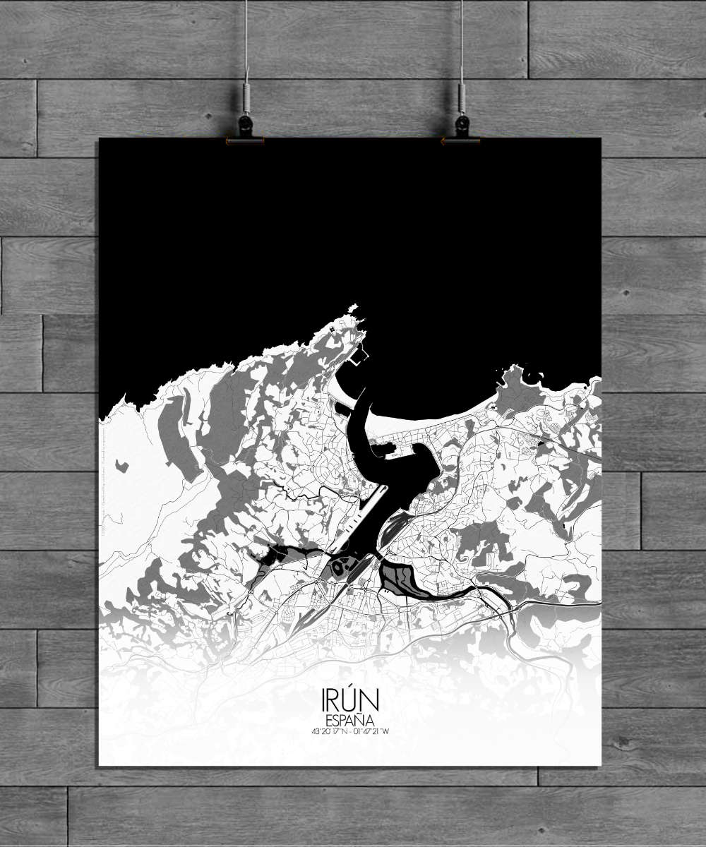Mapospheres Irun Black and White full page design poster affiche city map