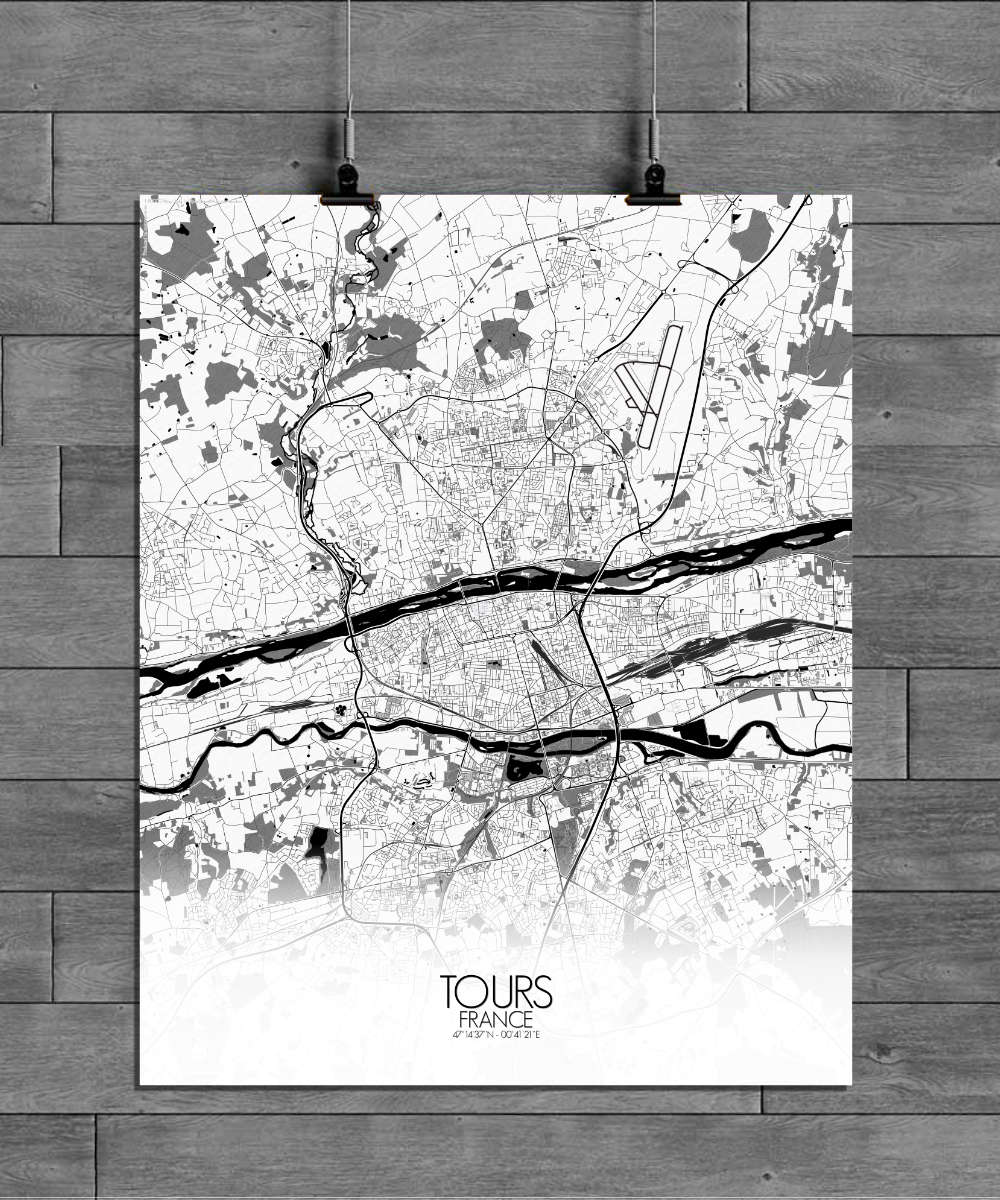 Mapospheres Tours Black and White full page design poster city map