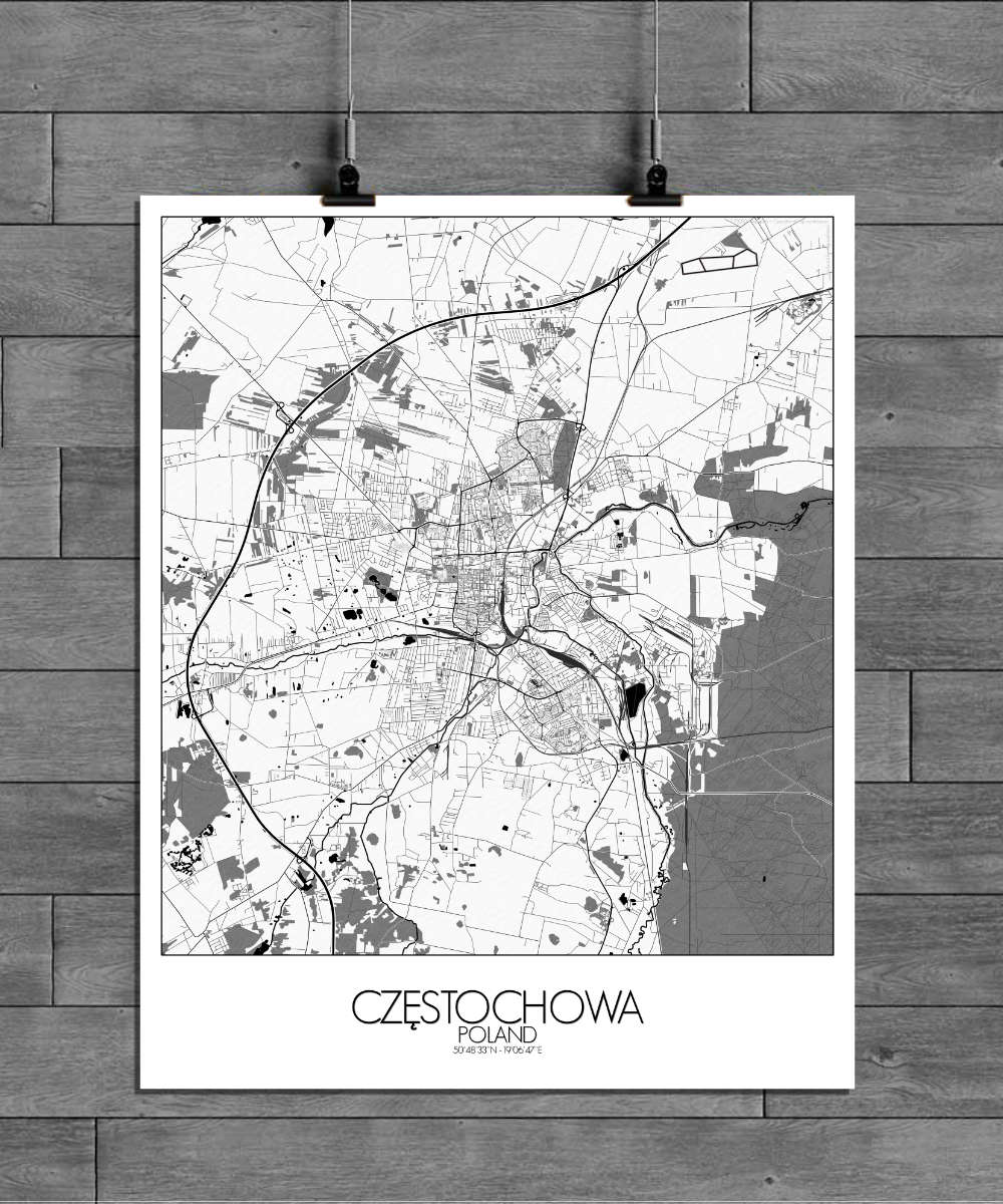 Mapospheres Czestochowa Black and White full page design poster city map