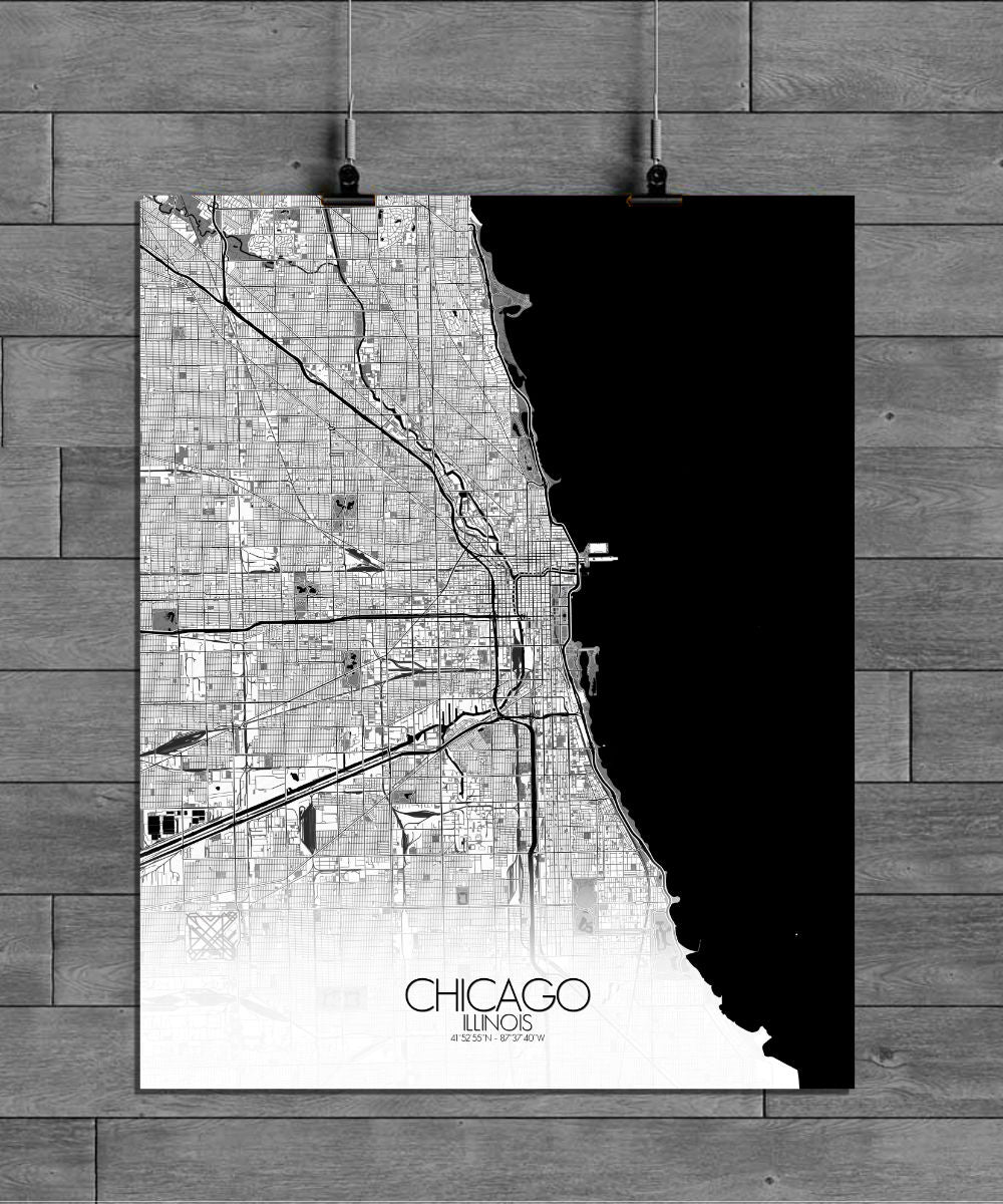 Mapospheres Chicago Black and White full page design canvas city map
