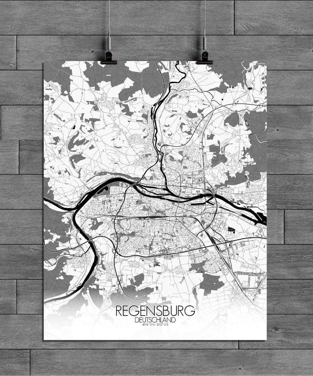 Mapospheres Regensburg Black and White full page design poster city map