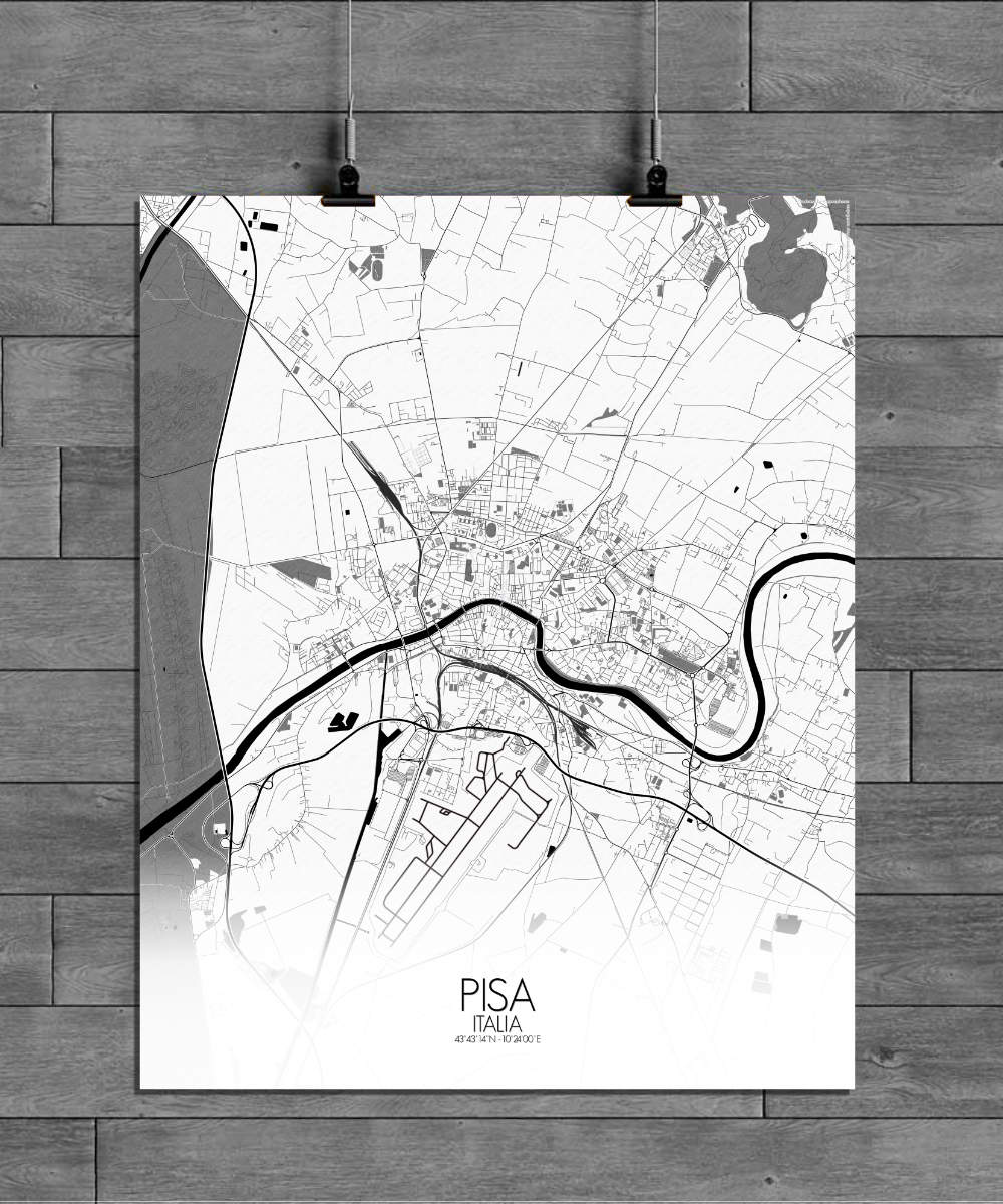 Mapospheres Pisa Black and White full page design poster affiche city map