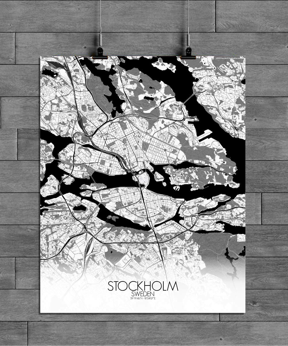 Mapospheres stockholm Black and White full page design poster city map