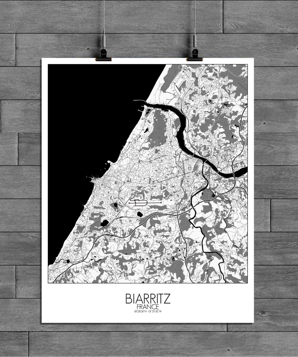 Mapospheres Biarritz Black and White full page design poster city map
