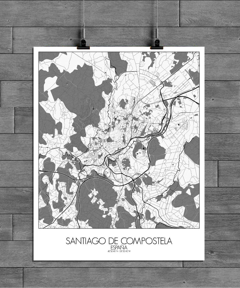 Mapospheres Santiago Black and White full page design poster affiche city map