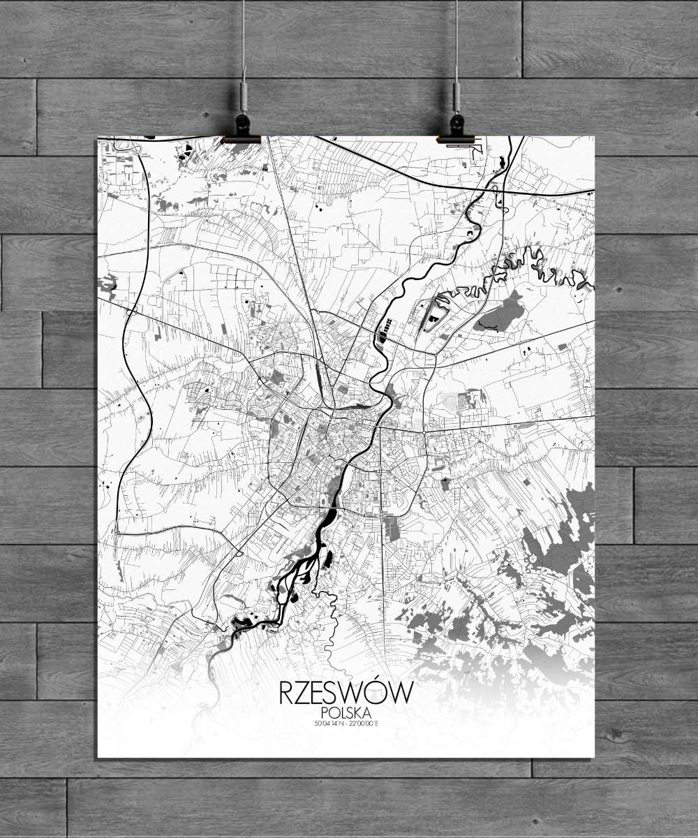 Mapospheres Rzeszow Black and White full page design poster city map