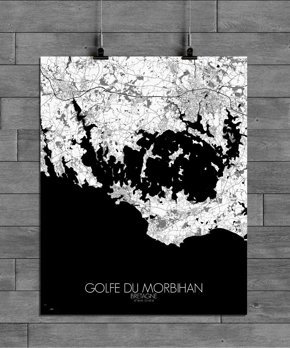 Mapospheres the Gulf of Morbihan Black and White full page design poster city map