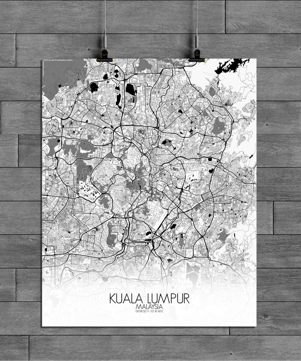 Mapospheres Kuala Lumpur KL Black and White full page design poster city map