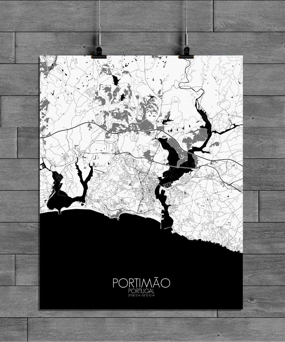 Mapospheres Portimao Black and White full page design poster city map