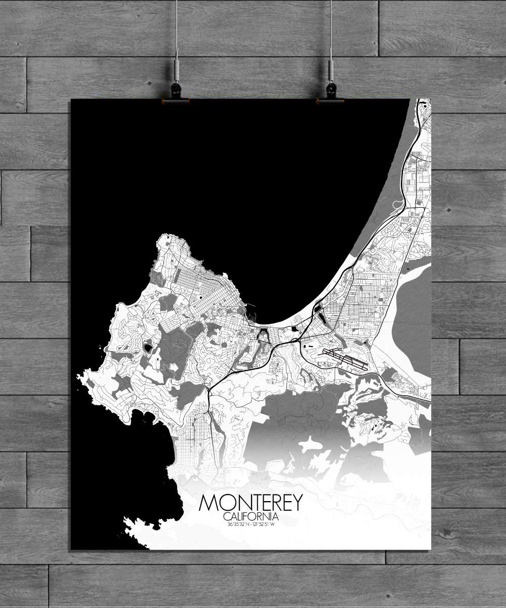 Mapospheres Monterey Black and White full page design poster city map