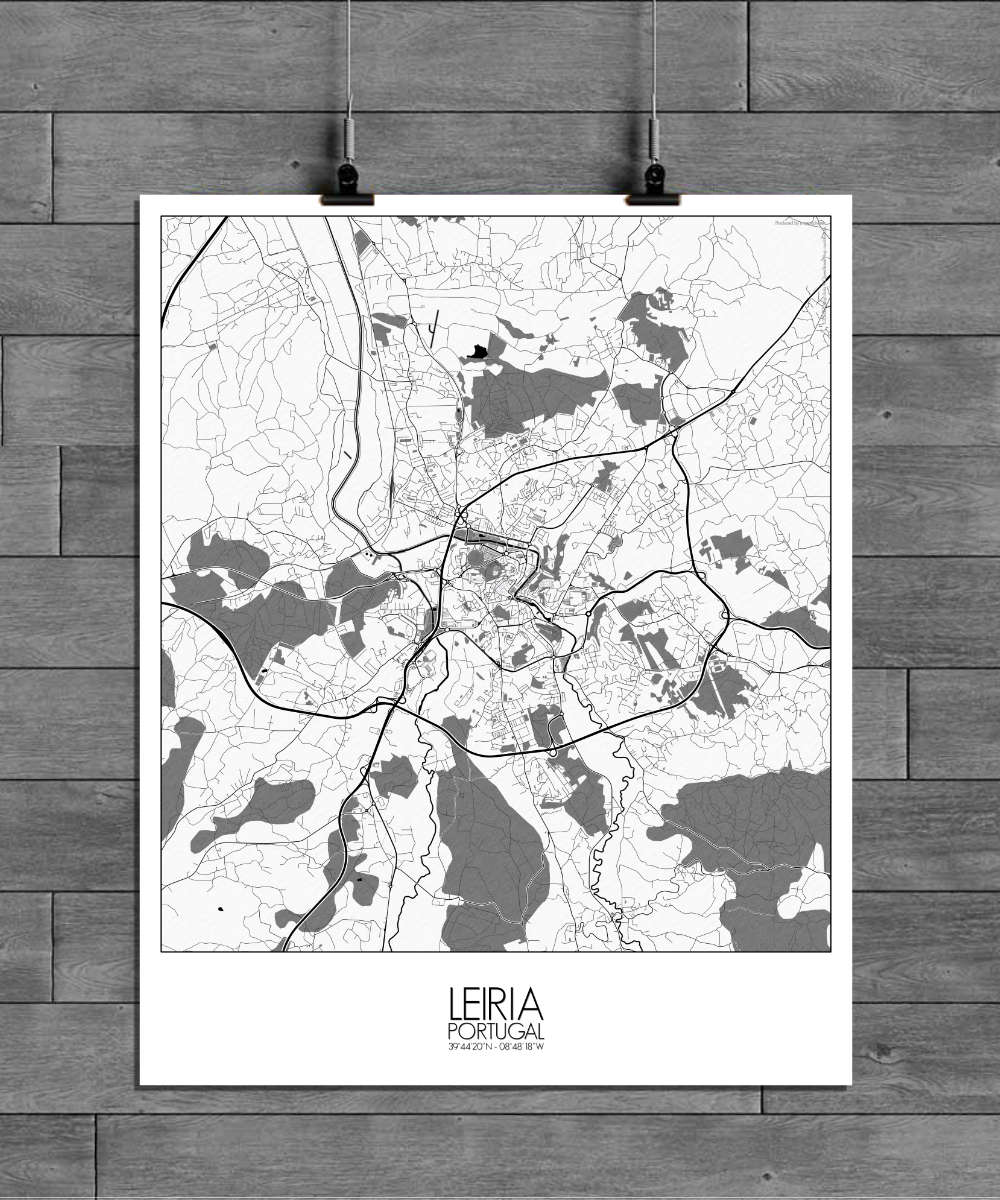 Mapospheres Leiria Black and White full page design poster city map