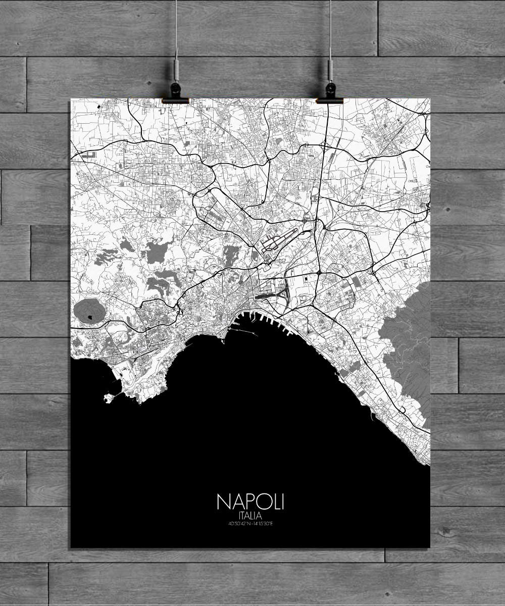 Mapospheres Naples Black and White full page design poster affiche city map