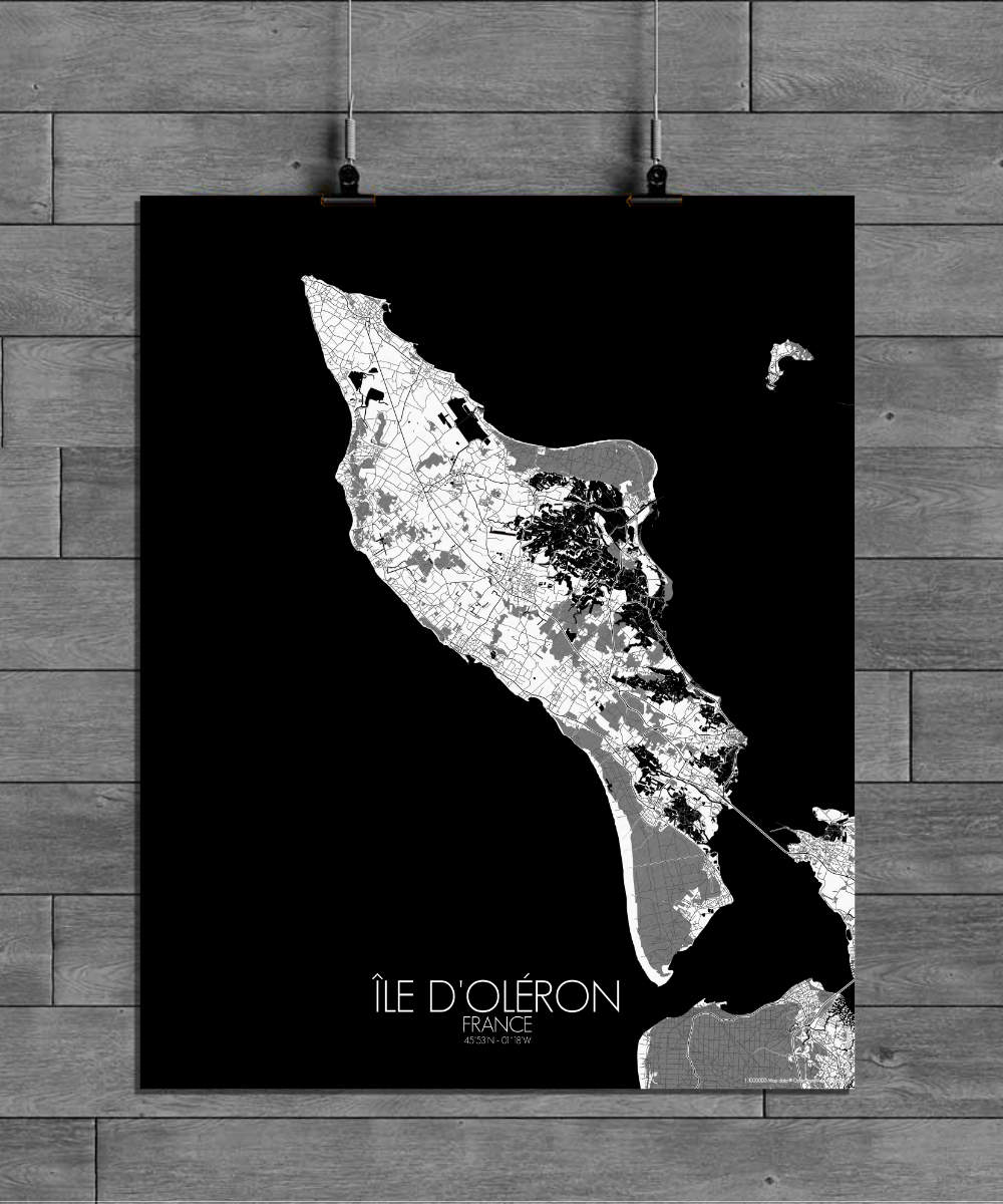 Mapospheres oleron Black and White full page design poster city map