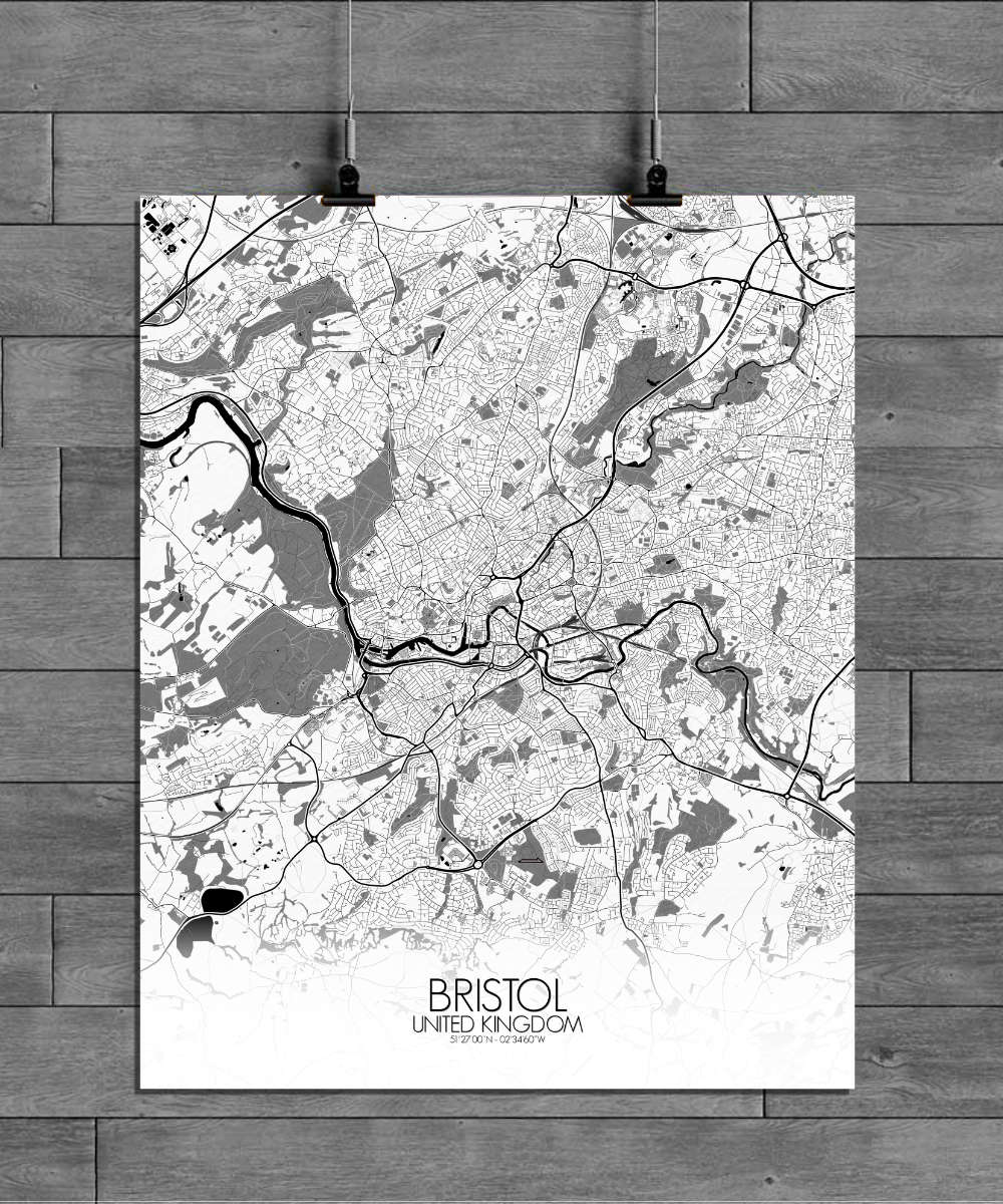 Mapospheres Bristol Black and White full page design poster city map