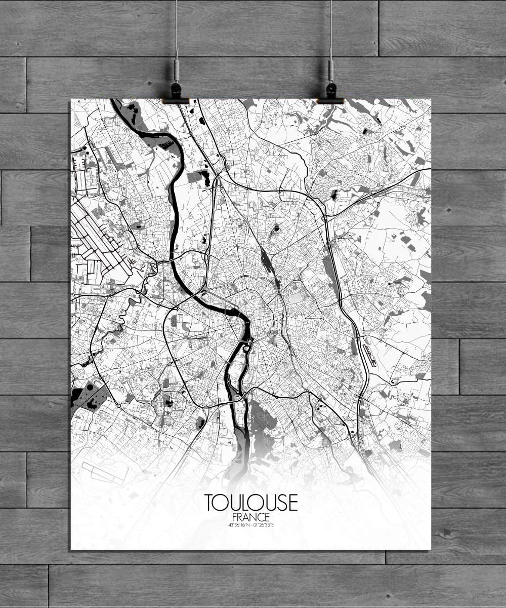 Mapospheres Black and White full page design Toulouse paper city map