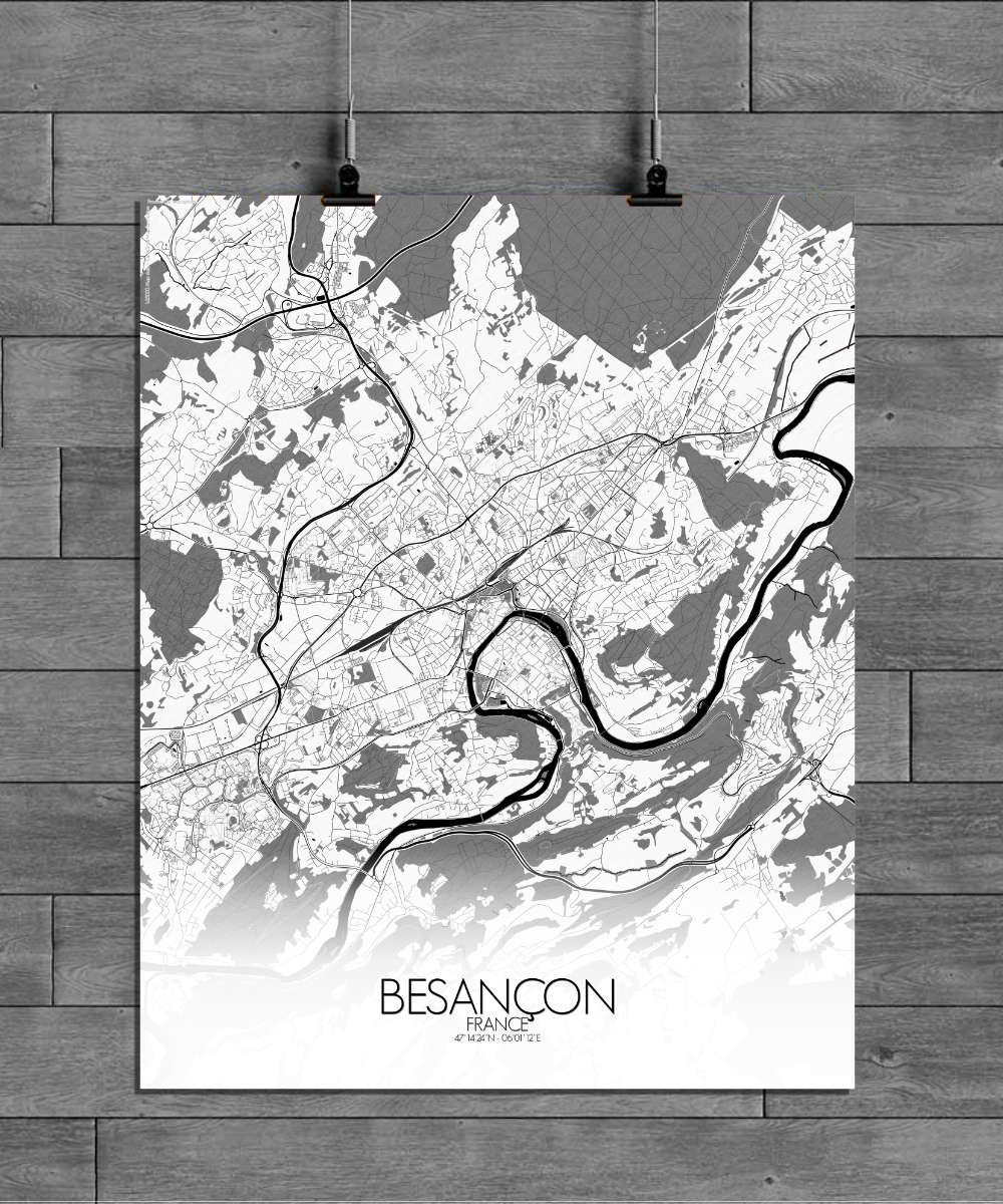 Mapospheres Besancon Black and White full page design poster city map