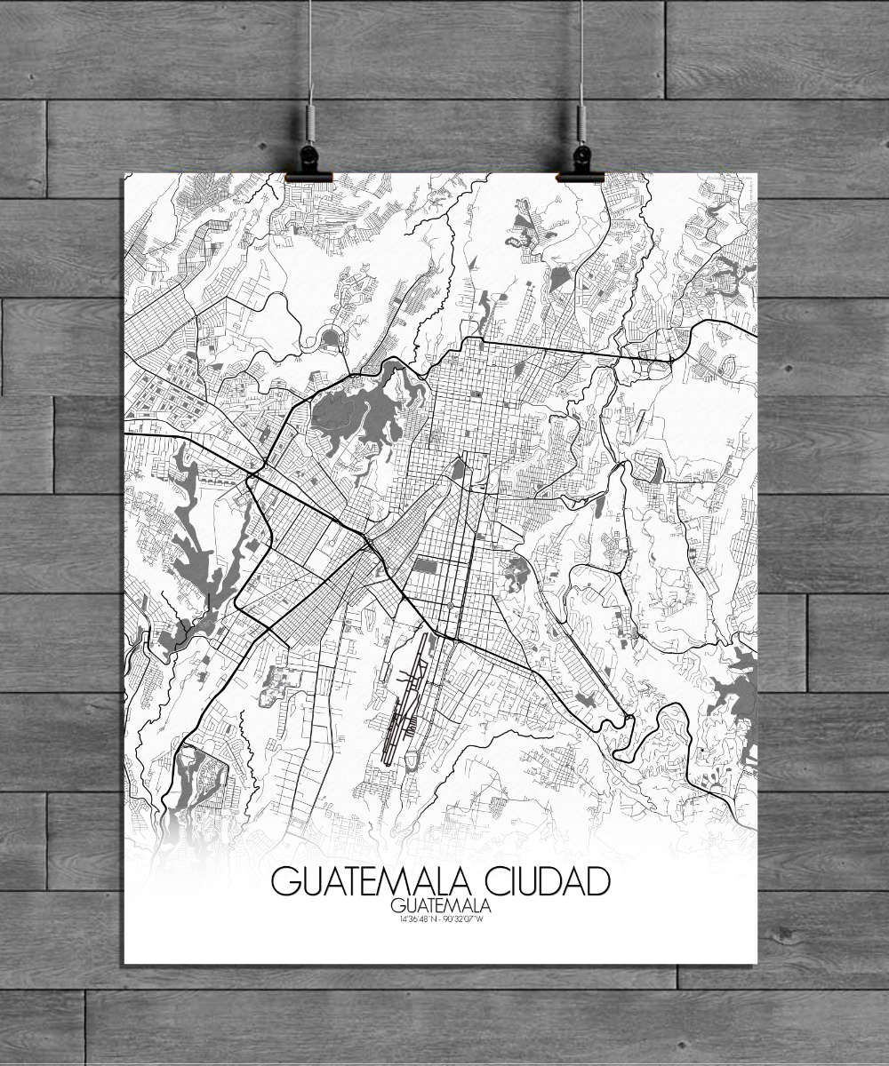 Mapospheres Guatemala Black and White full page design poster city map