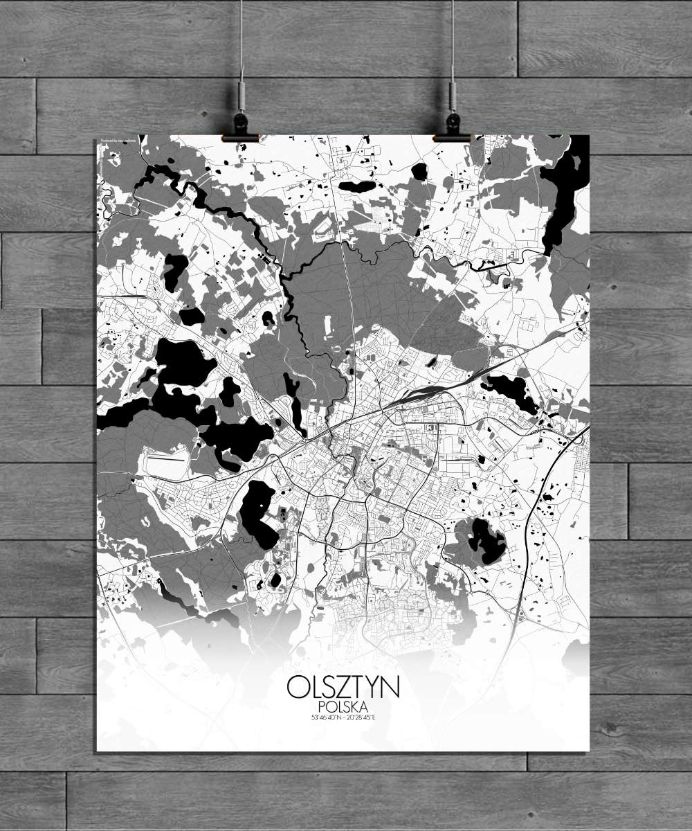Mapospheres Olsztyn Black and White full page design poster city map