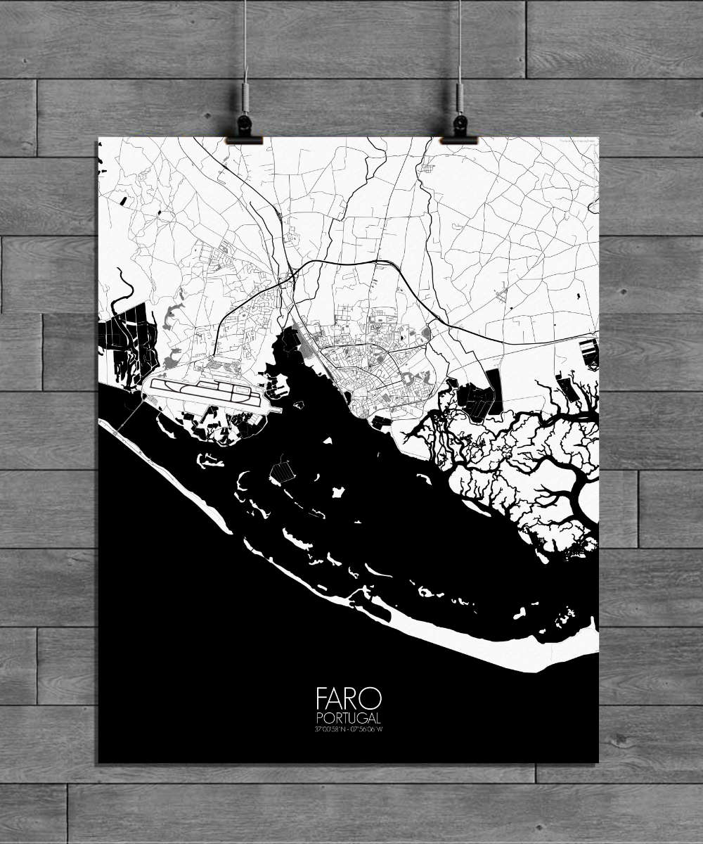 Mapospheres Faro Black and White full page design poster city map