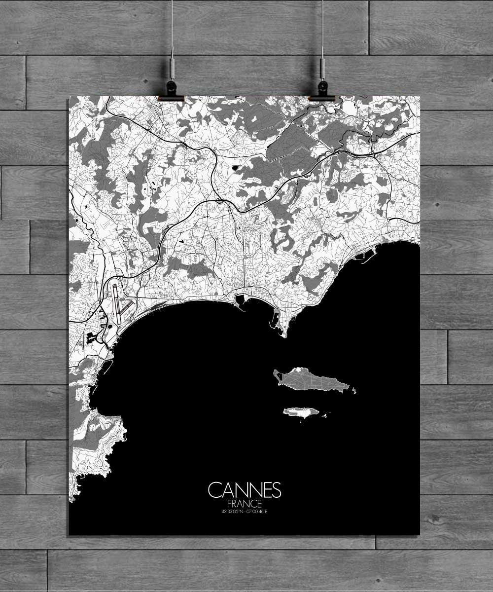 Mapospheres Cannes Black and White full page design poster city map