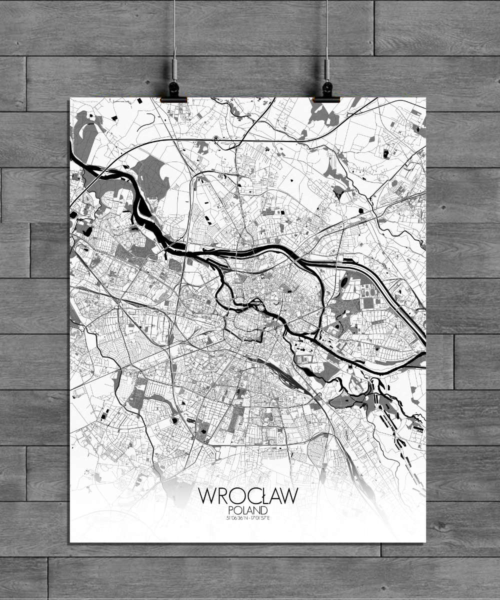 Mapospheres Wroclaw Black and White full page design poster city map