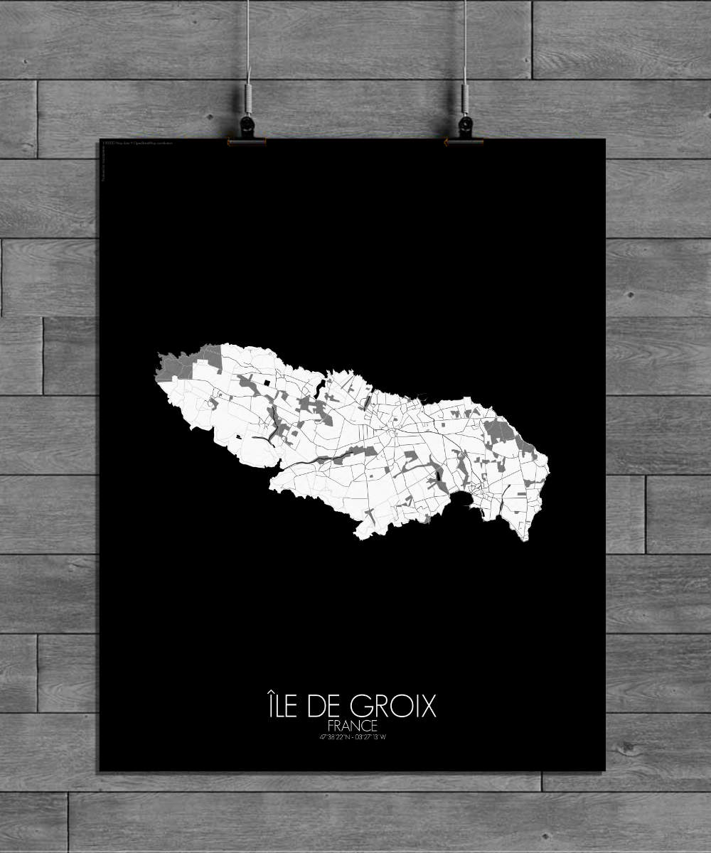 Mapospheres Groix Black and White full page design poster city map