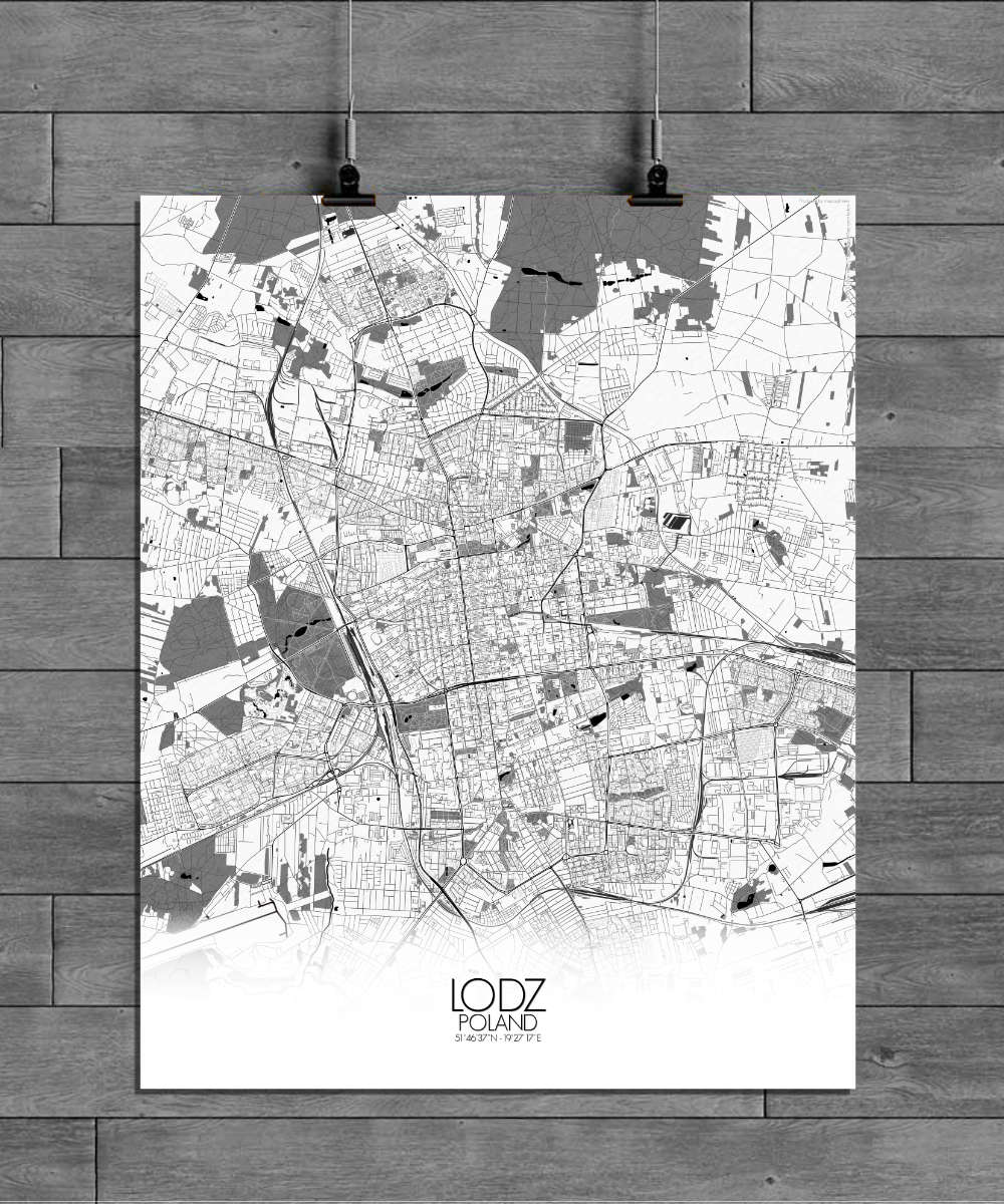Mapospheres Lodz Black and White full page design poster city map