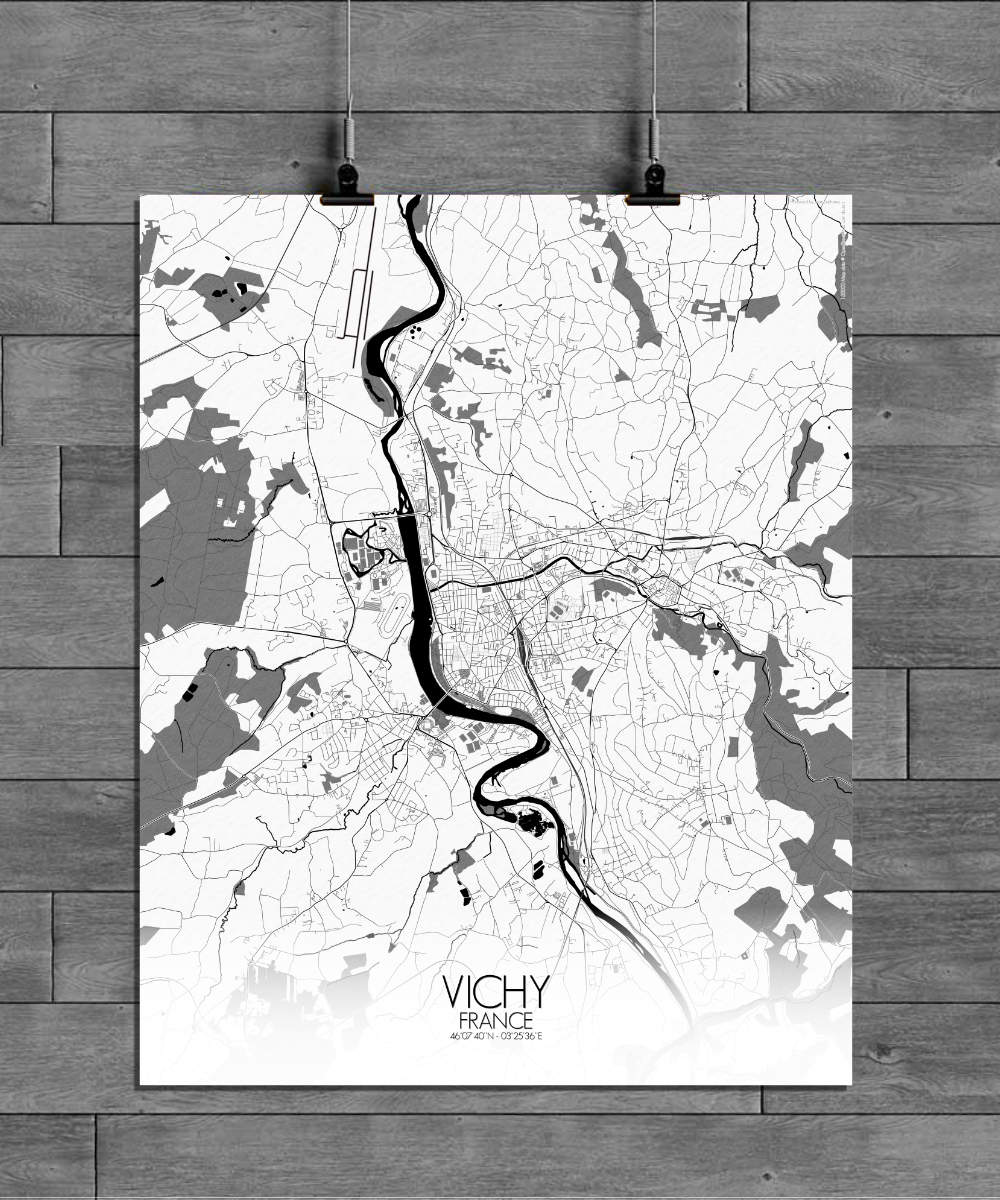 Mapospheres Vichy Black and White full page design poster city map