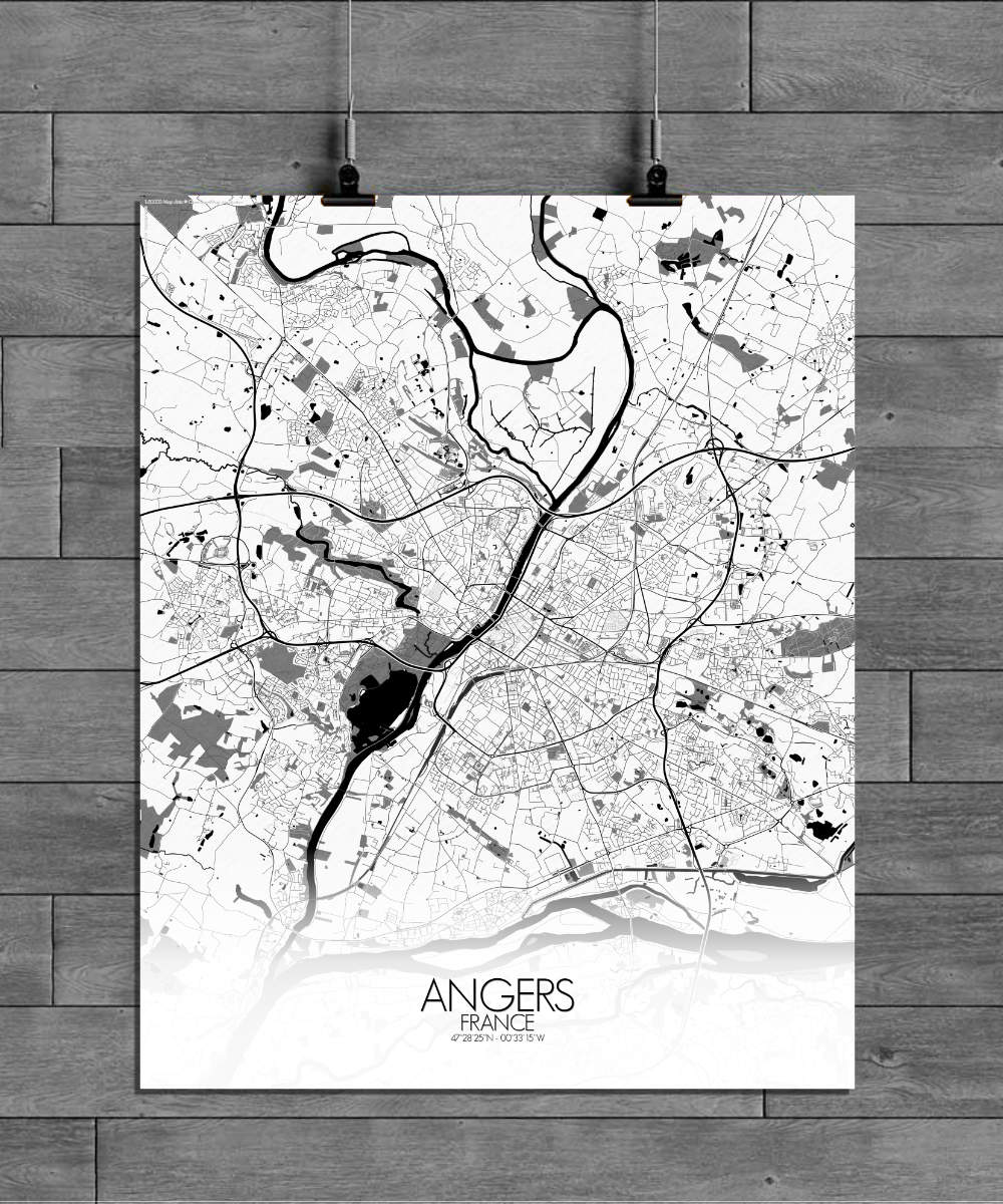 Mapospheres angers Black and White full page design poster city map