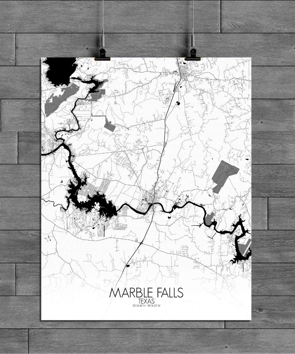 Mapospheres Marble Falls Black and White full page design poster city map