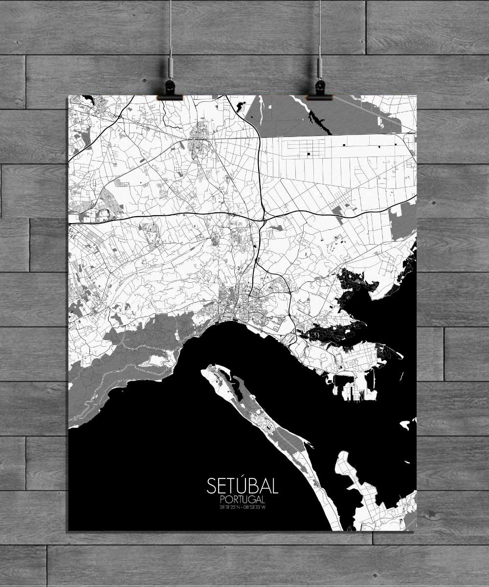 Mapospheres Setubal Black and White full page design poster city map