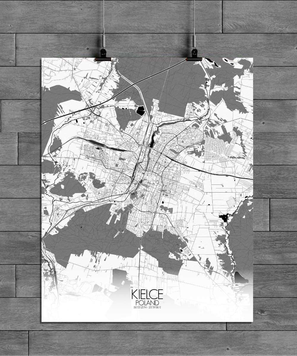 Mapospheres Kielce Black and White full page design poster city map