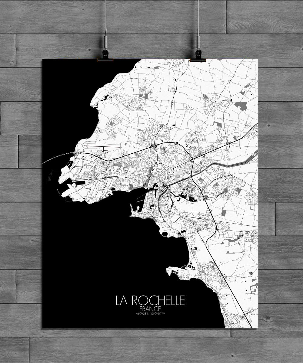 Mapospheres La Rochelle Black and White full page design poster city map