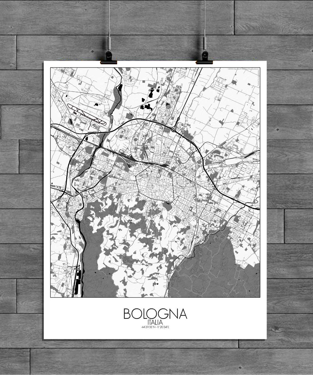 Mapospheres Bologna Black and White full page design poster affiche city map