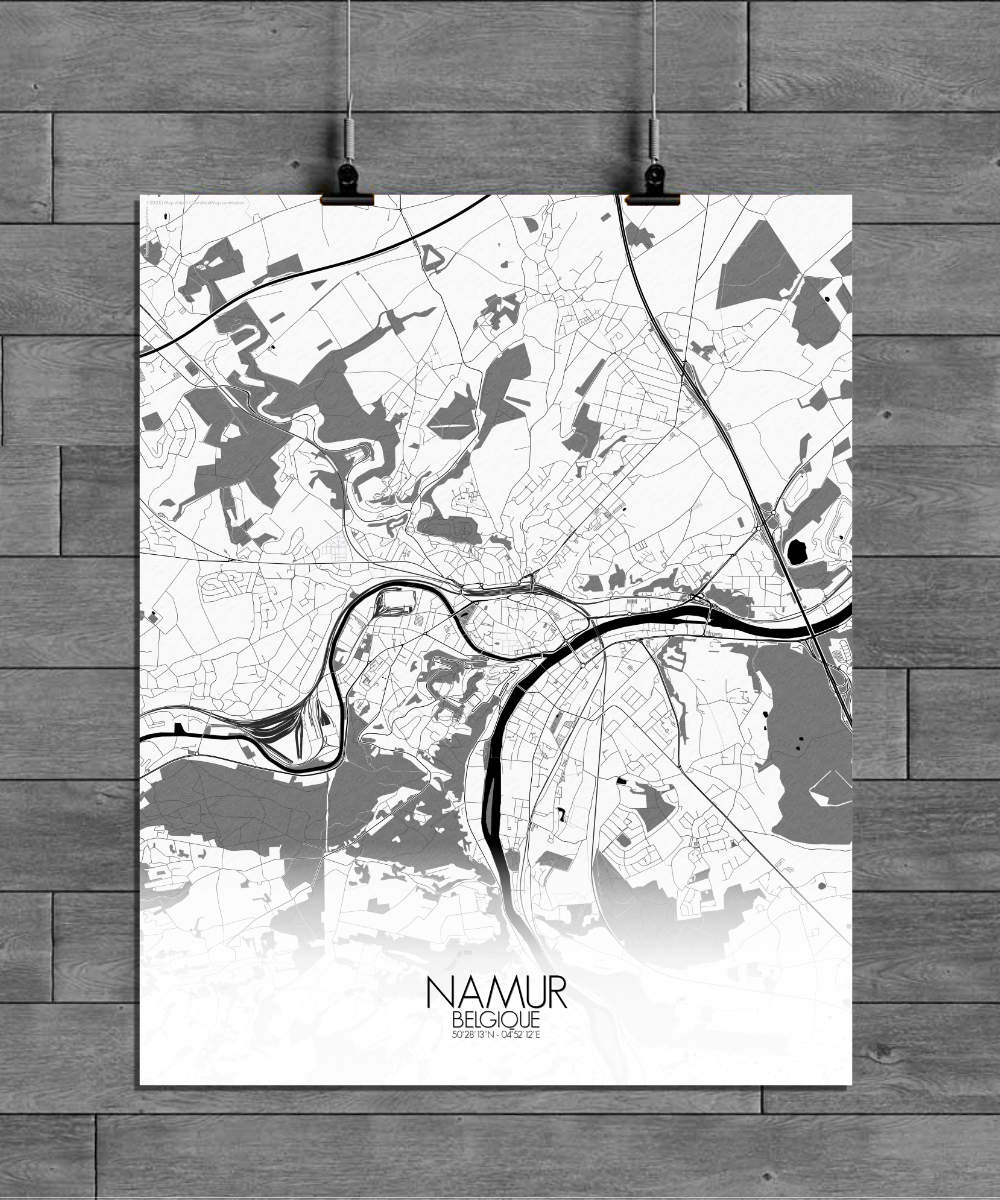 Mapospheres Namur Black and White full page design poster city map