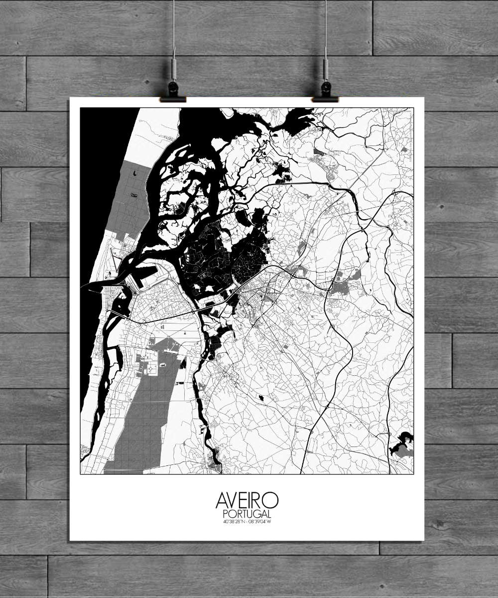 Mapospheres Aveiro Black and White full page design poster city map
