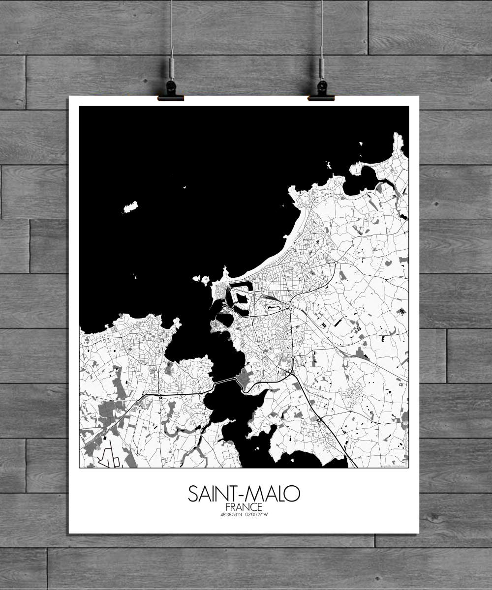 Mapospheres Saint Malo Black and White full page design poster city map