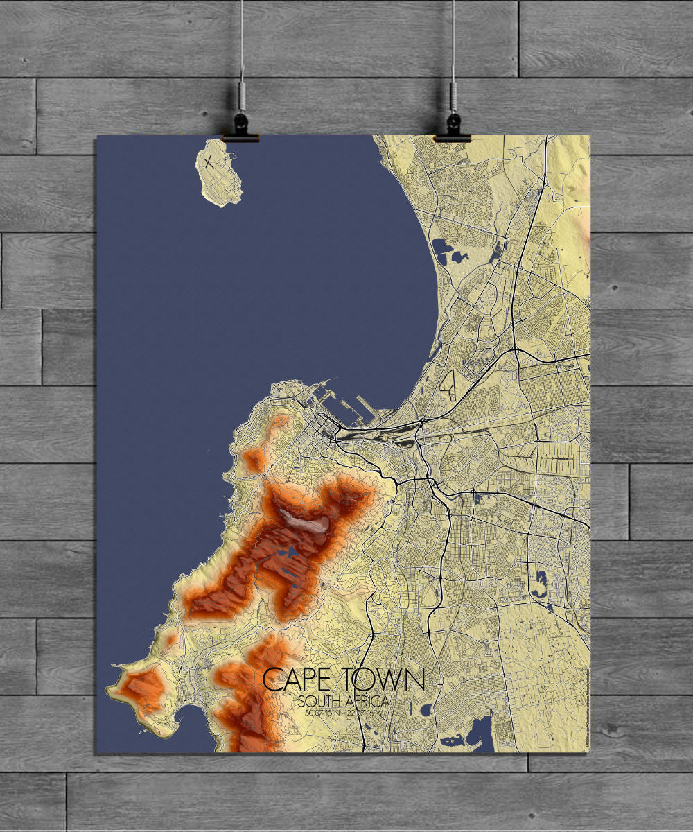 Mapospheres Cape Town Elevation map full page design poster city map
