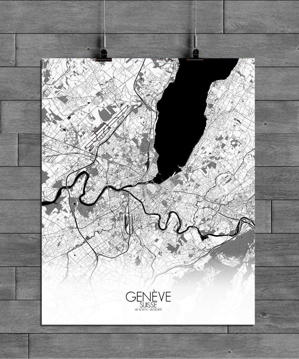 Mapospheres Geneva Black and White full page design poster city map