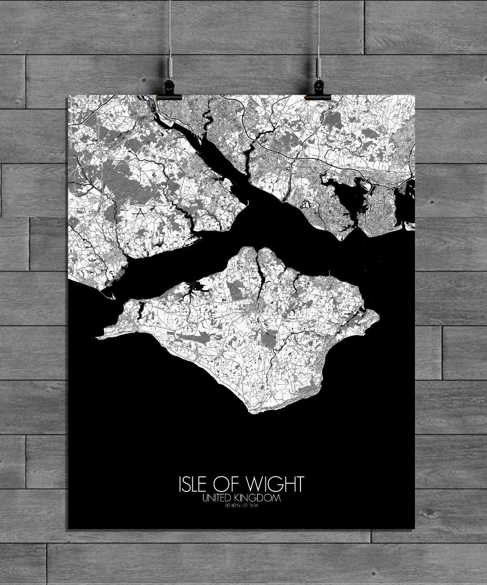 Mapospheres Isle of Wight Black and White full page design poster affiche city map