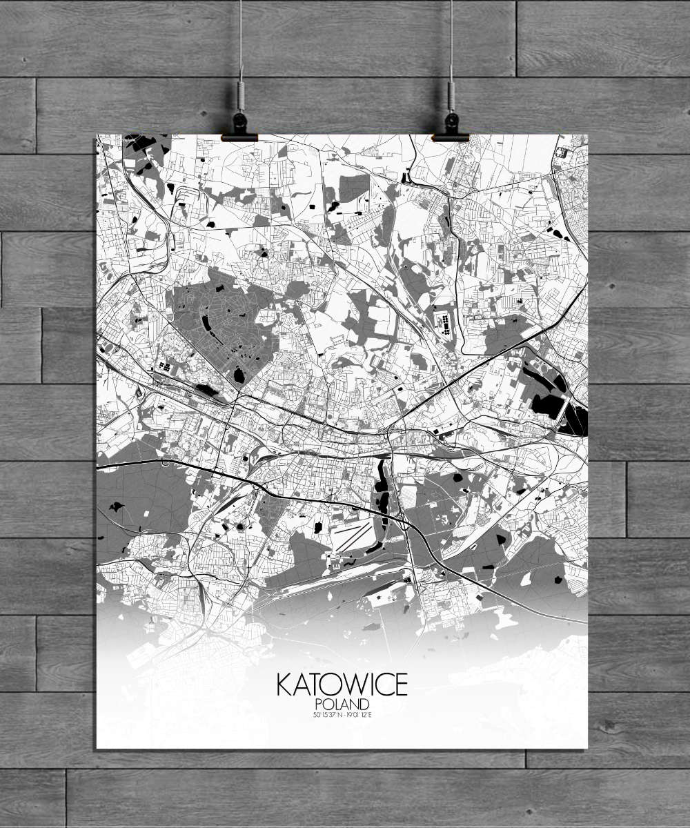 Mapospheres Katowice Black and White full page design poster city map
